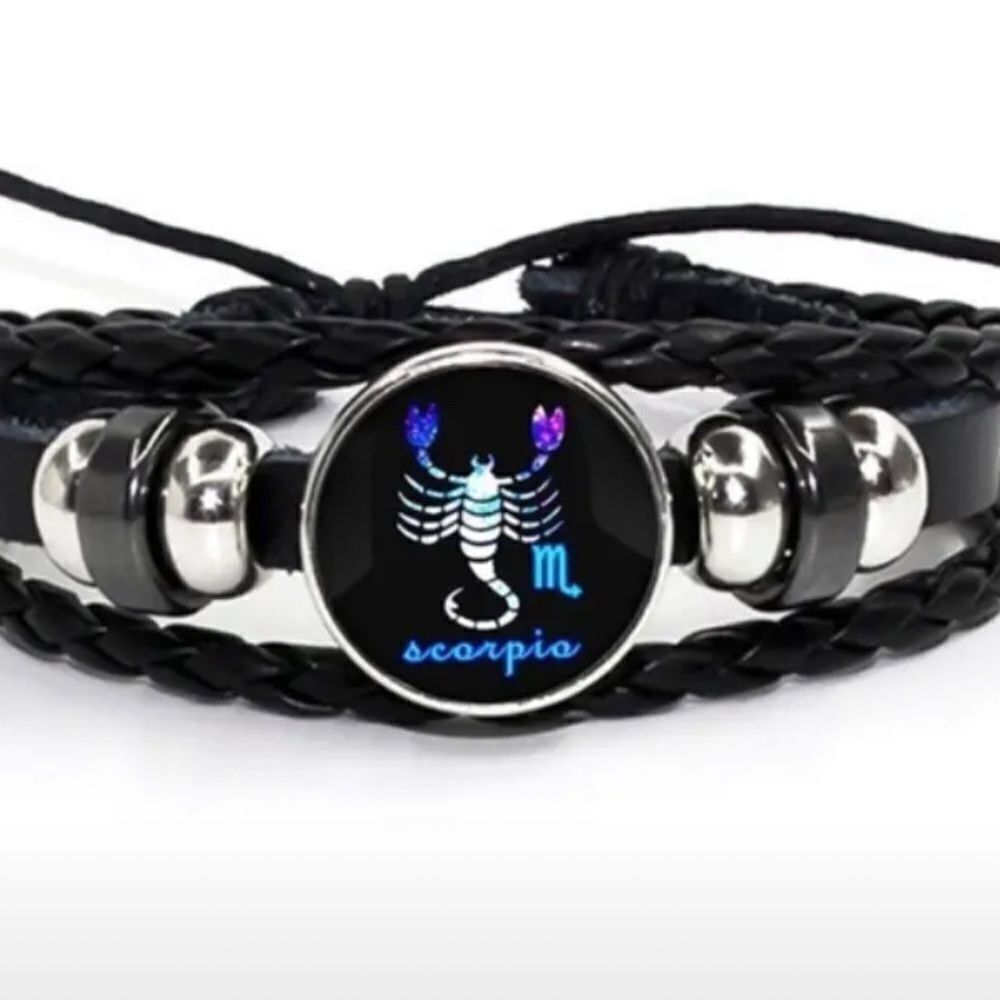 SCORPIO Zodiac Sign Bracelet Handwoven Removable Snap Charm Beads Leather NWT